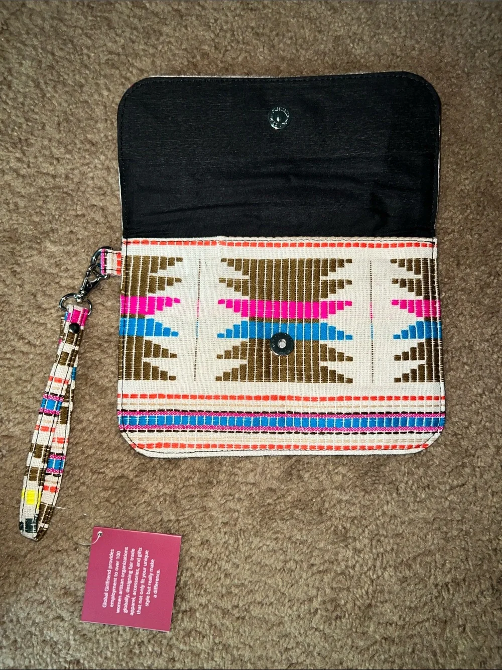 Wristlet Clutch with Pink & Blue Tribal Pattern